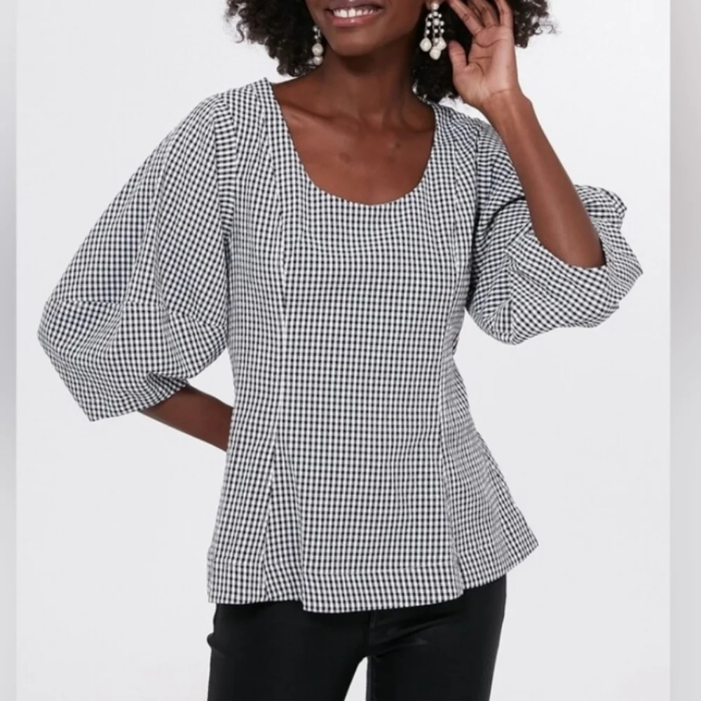 Tuckernuck Pomander Place Black‎ Gingham Malarie Top Puff Sleeve XS
